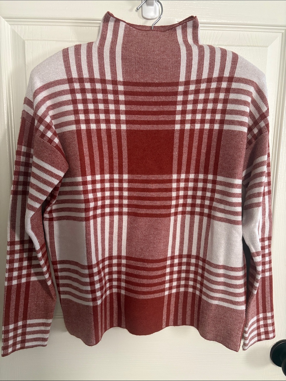 Max Studio Rust & White Plaid Cowl Neck Sweater